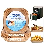 Backpapier für heißluftfritteuse, 20CM Quadrat Backpapier Airfryer, Antihaft-Einweg-Luftfritteusen Pergamentpapier für 4.7L, 5.5L, 6.2L, 6.4L, 7.3L HeißLuftfritteuse, Bratpfanne, Ofen, Mikrowell