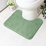 AUAUY rutschfeste WC-Vorleger, U-Waschbar WC Teppich Klovorleger mit Ausschnitt Weiche Hochflor Toiletten Vorleger, Mikrofaser Badematte - 50 x 40 cm (Grün)