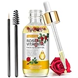 Vitamin E Öl für das Gesicht mit ätherischem Rosenöl, Gua Sha Gesichtsöl, Vitamin E Gesichtsöl für Anti-Aging Narben, Natürliches Massage Körperöl mit Duft für trockene Haut, Kopfhaut und Nägel - 60ml