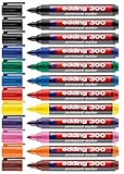 edding 4-300001 300 Industry Permanent Marker - Rundspitze - Beschriftung von Karton, Metall, Gummi und Glas, schwarz (12er Sortiert) 3x Schwarz + 9 Farben