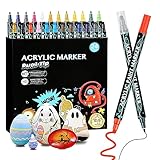 Hossom 24 Farbe Acrylstifte für Steine Wasserfest, Steine zum Bemalen Dual Tip Porzellanstifte Stoffstifte Lackstift Multimarker für Holz, Leinwand, Glas, Papier, Keramik, Ostern, Halloween