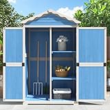 LANTRO JS Geräteschuppen mit 4 Praktischen Fächern, Wetterfester Geräteschrank, Sicher und Geschützt, Gartenhaus, 93 x 45 x 179 cm,Blau