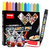 Maxmoc Porzellanstifte Spülmaschinenfest,12 Farben Keramik Stifte Zum Bemalen Spülmaschinenfest,Keramik Bemalen Stifte Set Wasserfester Acrylmarker für Porzellan Zeichnungsmuster