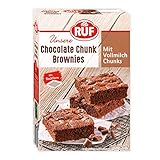 RUF Chocolate Chunk Brownies, Backmischung für saftig weiche Brownies mit Vollmilch-Schokostückchen, inkl. Backform, 1x410g