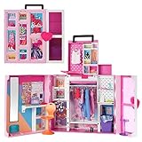 Barbie Traum Kleiderschrank Kleidung und Zubehör, 2 Etagen Wäscheschrank, Arbeitsplatz, Spiegel, 10+ Regale, 36+ Teile, 500+ Kombinationsmöglichkeiten, Geschenk für Kinder ab 3 Jahren,HBV28