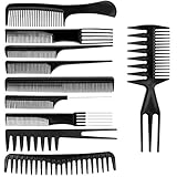 Hair Styling Kämme, Netspower 10Pcs Profi Friseur Haar Kamm Stielkamm Friseur Zubehör Geräte Set Friseurwerkzeuge mit Tragbar Tasche für Haarstylisten Barbers Salon Familie, Schwarz