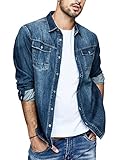 Runcati Herren Jeanshemd Langarm Denim Shirt Regular Fit Baumwolle Western Freizeithemd Leicht Übergangsjacke Dunkelblau XL