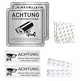 YanBous 4 Stück Videoüberwachung Warnschilder,Selbstklebendes Aluminium, Achtung Videoüberwachung Schild, Inklusive Klebeband, Wetterfest und Langlebig für Innen und Außenbereich（8.5X3 und 15x15cm）