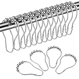 LIHAO 12x Duschringe Duschvorhangringe Haken Edelstahl Aufhängeringe mit Gleitsystem Duschringe für Duschvorhang, 12 Einzelhaken, 69x39mm