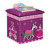 Relaxdays Sitzhocker Kinder, Prinzessin-Design, Sitzbox faltbar, mit Stauraum, Sitzwürfel, HxBxT 31 x 31 x 31 cm, lila