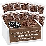 FOOD crew 900g belgische Schokolade für Fondue Vollmilch - Schokolade für Schokobrunnen – Schoko Kuvertüre Drops - 10 Portionsbeutel einzeln verpackt – Vollmilch Kuvertüre