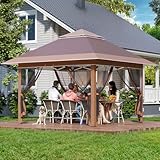 Devoko Pop Up Pavillon 3,25 x 3,25 Wasserdicht Stabil, Gartenpavillon mit Extra Großer Schattenfläche, Belüftetes Design, Geeignet für Haustiere, Ideal für Gärten und Festivals, Braun