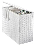 Kobolo Wäschesammler Wäschesortierer | drei Fächer für Wäsche | aus geflochtenem Nylon | weiß | 77x35x63 cm | Organisation der Bunt-, Weiß-, und Schwarzwäsche