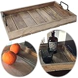 LS-LebenStil Nachhaltiges Mango-Holz Serviertablett 38x25x5cm mit Griff Metallgriffe Holztablett Küchentablett Frühstückstablett Betttisch Betttablett Teetablett Frühstück Geschirr Getränke Deko