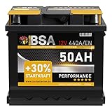 BSA Autobatterie 12V 50AH 440A/EN Starterbatterie Batterie...