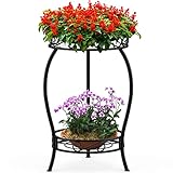 Bomclap Pflanzenständer aus Metall, 48cm Blumenständer Pflanzenständer, 2-stufige Blumentopf Ständer Blumentopfhalter für Drinnen & Draußen, Schwarz