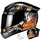 BCYBD Integralhelm Fullface Helm Vollvisierhelm ECE Zertifiziert Herausnehmbares Waschbares Innenfutter UV-Schutz Gegen Nebel (Mit Transparenten Linsen) FüR MäNner/Frauen M-2XL 57-64CM