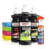 Politur Set: Sonax ExCut 05-05 + Ex 04-06 + OS 02-06 (je 250ml) + Sonax Ceramic Spray Versiegelung - Zur starken Defektkorrektur und maximalen Hochglanz - Auto polieren | 8-teilig