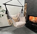 Izabell® Hängesessel mit Großen Kissen – XXL Schaukelstuhl und Hängematte für Indoor & Outdoor – Coffee Swing aus Jutesäcken von Kaffeeröstereien (beige)