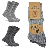 MOUNTREX Alpaka Socken, Wollsocken für Damen, Herren - Stricksocken - 2 Paar, Grau/Dunkelgrau (Dick - wie gestrickt), 43-46