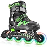 Hozzen Inline Skates Kinder, Verstellbar Inliner für Kinder, Inliner für Mädchen und Jungen, Inline Skates Rollschuhe mit Glow-in-The-Dark-Rädern, Rollerblades Kinder für den Innen und Außenbereich M