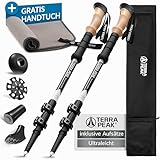 Terra Peak Wanderstöcke Teleskop Aluminium ausziehbar, Ultra-leicht - Trekkingstöcke & Nordic Walking Stöcke verstellbar Damen & Herren mit Gummipuffer - Kork-Griff Wander-Stock & Hiking Poles