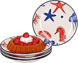 Ritzenhoff & Breker 4-teiliges Kuchenteller-Set Seestern Seaside I Geschirr-Set für 4 Personen I Frühstücksteller Seestern-Dekor I Hochwertige Dessertteller I 4 Porzellanteller Ø 14,5 cm