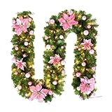 Holdes Lichterkette für Weihnachten, Weihnachtsgirlande aus Rattan – künstliche Weihnachtsgirlande mit vorbeleuchteten LED-Lichtern von 9 Füßen – Weihnachtsdekoration aus Rattan, batteriebetrieben