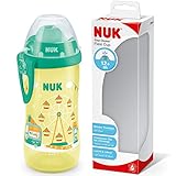 NUK First Choice+ Flexi Cup Trinklernflasche | ab 12 Monaten | auslaufsicher mit Trinkhalm | Clip und Schutzkappe | BPA-frei | 300 ml | Riesenrad (gelb)