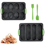 LUCKNIGHT Brötchen Backform, 2 Stück Baguette Backform Silikon, mit 4, 8 Steckplätzen, Backformen für Baguette und Brötchen Antihaft, mit Spatel und Ölpinsel, zum Backen von Baguetteblechen