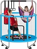 ZCMHAXJ Trampolin für Kinder, verstellbares Kleinkind-Trampolin, 55 Zoll Indoor/Outdoor, Mini-Baby-Trampolin mit Umschlag, Entertainment-Trampolin mit Basketballrahmen