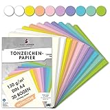 MarpaJansen Tonzeichenpapier Pastelltöne Mix, 10 Farben, DIN A4, 30 Bogen, 130 g/qm