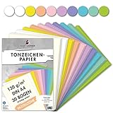 MarpaJansen Tonzeichenpapier Pastelltöne Mix, 10 Farben, DIN A4, 30 Bogen, 130 g/qm