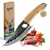 kjøk Premium Kochmesser für Outdoor und BBQ - Küchenmesser japanischer Style mit Loch und Olivenholzgriff - Härte 58±2 HRC - scharfes Asia Messer Grillmesser mit Aufbewahrungsetui Männergeschenk