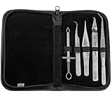 May 5-tlg. Edelstahl Zeckenentferner Set & Splitterpinzette - Universal-Pinzetten + Etui
