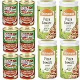 Ostmann Pizza Gewürzmischung 15 gramm x 4 Stück + Oro di Parma Pizzasauce Oregano Pizzaboden Soße Sauce Pizza Soße 400 gramm x 6 STÜCK mit Pufai Grocery