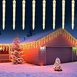 Eiszapfen Lichterkette, Weihnachtsbeleuchtung 192 LEDs, 8 Eiszapfen, Wasserdicht IP65, Led Lichterkette Außen und Innen für Haus, Balkon, Garten Weihnachtsdeko Warmweiß