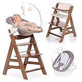 Hauck Alpha Plus Walnut Newborn Set Deluxe - Baby Holz Hochstuhl ab Geburt mit Liegefunktion - inkl. Aufsatz für Neugeborene & Sitzpolster - mitwachsend, verstellbar