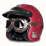 Retro Jet Motorradhelm, Motorrad Halbhelm, Pu Leder Material, Mit Stylischer Schutzbrille, Ece Zertifizierung, Unisex 3/4 Helm P,L