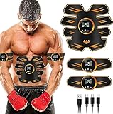 Queath Bauchtrainer EMS Trainingsgerät - Bauchmuskeltrainer EMS Elektrische Muskelstimulation,USB Wiederaufladbar Muskelstimulator bauchtrainermit 8 Modi & 19 Intensitäten