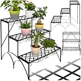 tectake® Pflanzentreppe, Blumenständer Metall, Blumenbank, Blumentreppe mit 3 Stufen, Pflanzenregal, Pflanzenregal outdoor, Blumenregal, Blumenhocker ca. 60x60x60cm (Stufen gerade | Nummer 401711)