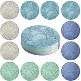 Czkonore Floral Untersetzer 12er Set, Runde Kunstleder Untersetzer mit Lederoptik, 10cm Durchmesser, Grau+grün+hellblau+dunkelblau, Rutschfest, Wasserfest, Wärmeschutz, Handwäsche
