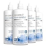 Eye.care Travelpack Kontaktlinsen Flüssigkeit - mit Hyaluron - 4 x 50ml Premium Pflegemittel für alle weichen Kontaktlinsen.