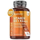 Vitamin D3 K2 2000 IE - 1 Jahr Vorrat - 180 Vegetarische Tabletten mit 75mcg Vit K2 All-Trans MK-7-1 Tablette alle 2 Tage - Natürliche Inhaltsstoffe & Vitamin D3 2000 I.E. aus Lanolin - WeightWorld