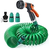 Flexibler Gartenschlauch, 15M Spiralschlauch Komplett Set mit 8 Funktions Brause, Gartenbrause Gartenspritze Brausekopf Gartenbewässerung für Autowäsche, Haustierdusche, Gartenarbeit