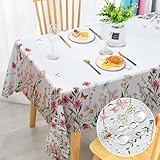 Tischdecke Abwaschbar Rechteckig Florals Garten Tischdecken Fleckschutz Tischwäsche Wasserdicht Tischtuch für Draußen Esszimmer, Küche, Garten, Party, Hochzeiten oder Haushalt 152x220cm