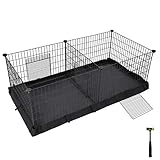 SONGMICS Gehege für Meerschweinchen, Kleintiergehege, Freilaufgehege, mit Trennwand, 2 Separate Bereiche, mit Boden aus Gewebe, 3 Türen, 123 x 63 x 46 cm, schwarz LPI07H