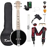 Kmise Banjolele Banjo-Ukulele, Konzertgröße, 58,4 cm, mit Tasche, Stimmgerät, Gurt, Saiten, Tonabnehmer, Pickup, Lineal, Schraubenschlüssel, Brücke