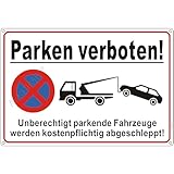XXL Parken Verboten Schild Aluminium Reflektierend 30×44 cm Parkverbotsschilder Metall Parken Verboten Schilder Kostenpflichtig Abschleppen, UV-beständig, Wasserfest, Rostfrei, mit Bohrlöcher, Weiß
