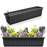 Hausfelder Blumenkasten 2er Set mit Wasserspeicher und Wasserstandsanzeige, Balkonkasten mit Bewässerungssystem für Innen und Außen, Pflanzkasten mit Wassertank (Anthrazit-Schwarz, 80cm - 2er Set)
